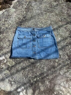 Forever 21 Button-Front Blue Denim Mini Skirt with Patch Pockets